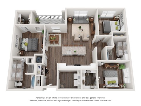 Floor plan for 3 beds, 2 baths, 1395 sqft